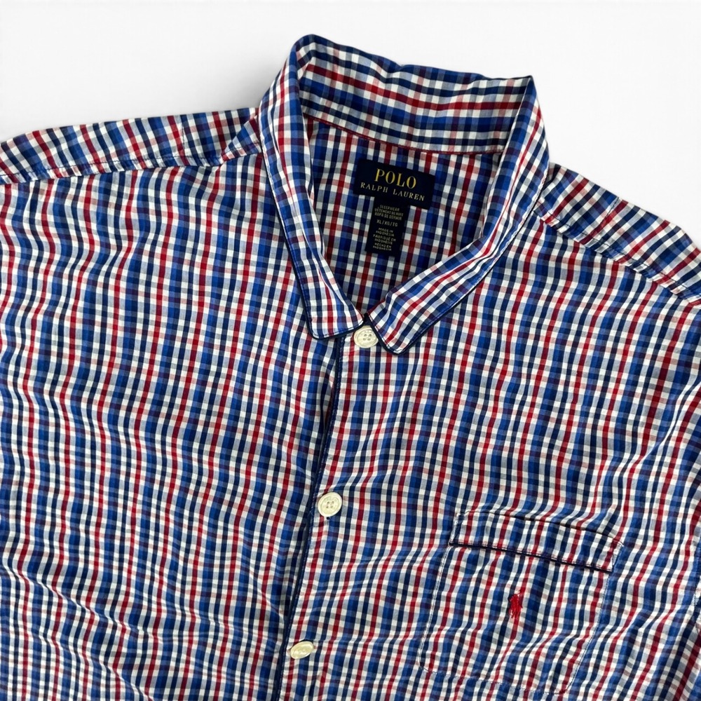 Polo Ralph Lauren Mens XL Sleepwear Shirt Red Blue Plaid Short Sleeve Cotton
